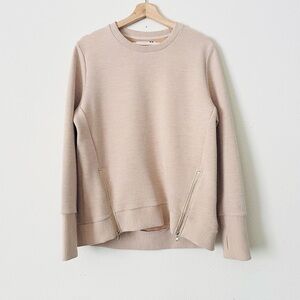 Addison Bay MEDIUM Active Rib Zip Everyday Crewneck Sweatshirt in beige